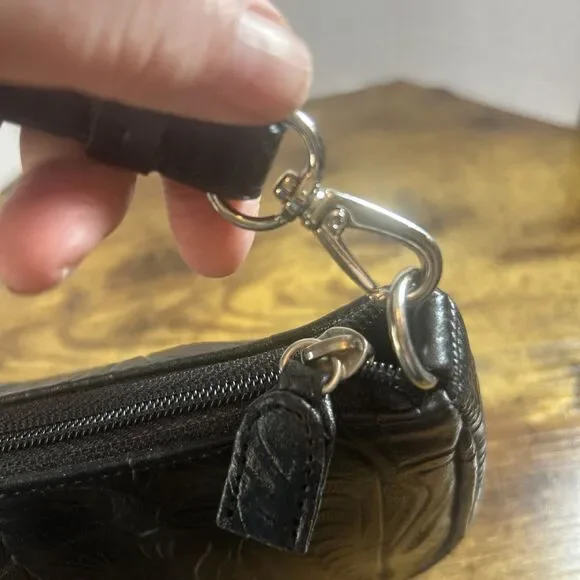 Charter Club Faux Leather Black Embossed Small Shoulder Bag 7.5x5in Chic - Picture 6 of 13